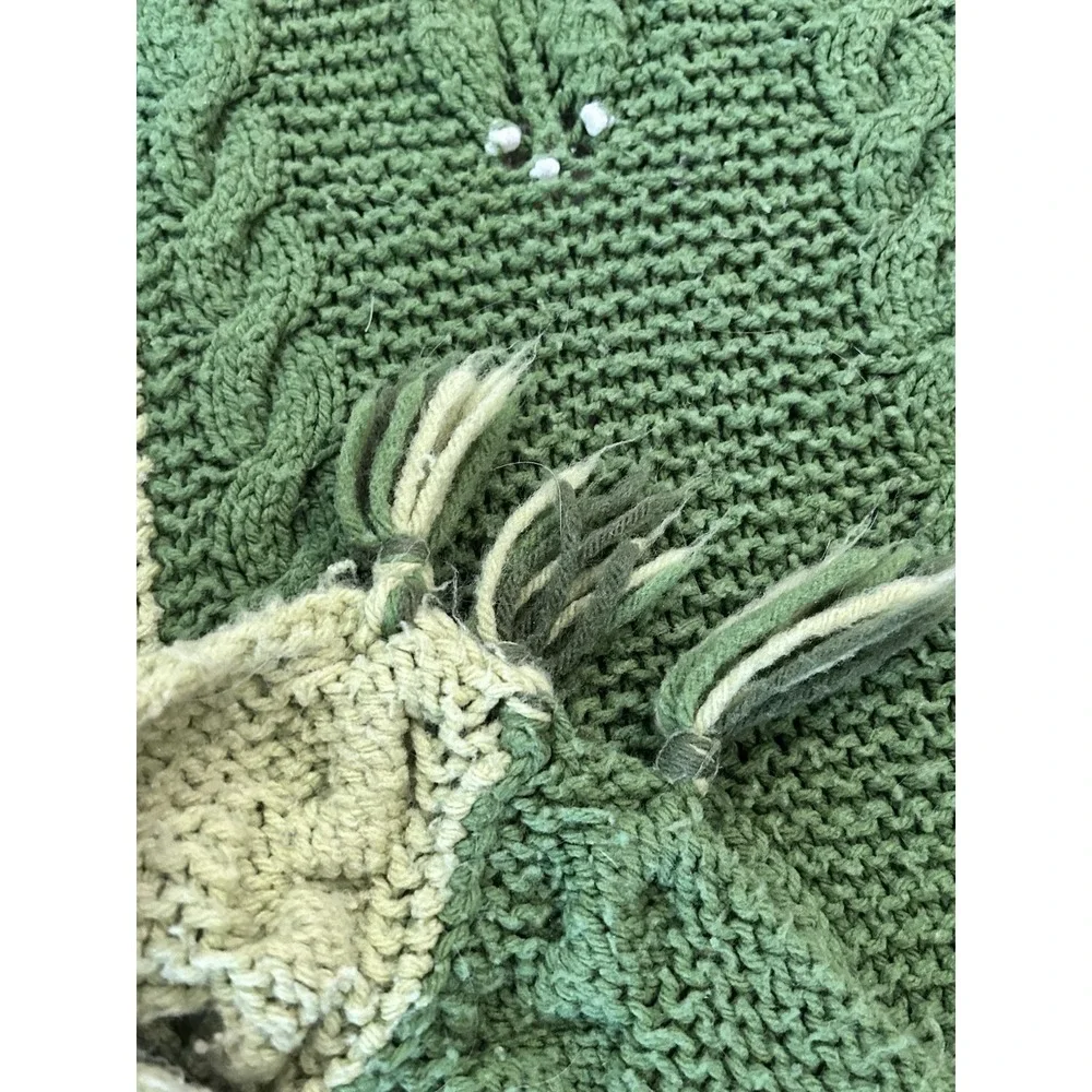 Vintage Blanket Bedspread Crochet Granny Cable Knit Green Multicolor‎ 66